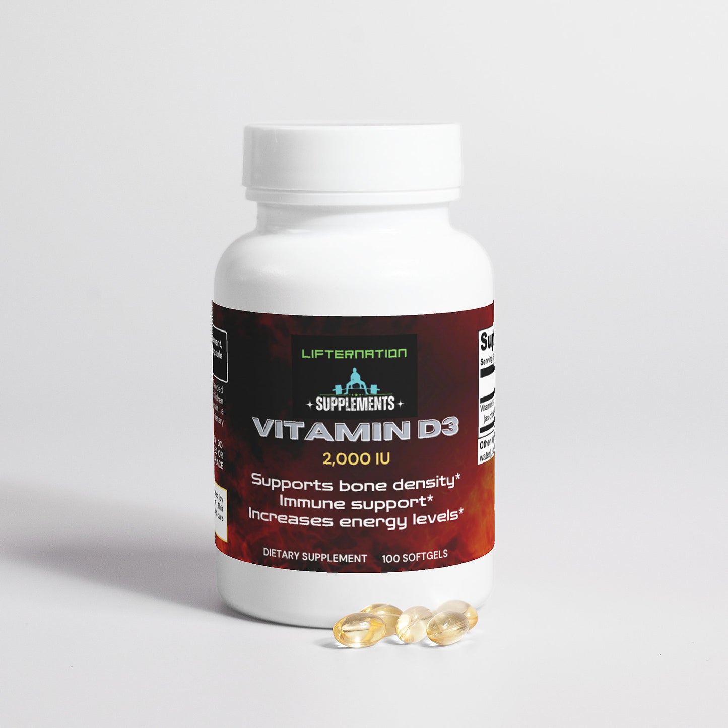 LifterNation Vitamin D3 2,000 IU (100 Softgels)