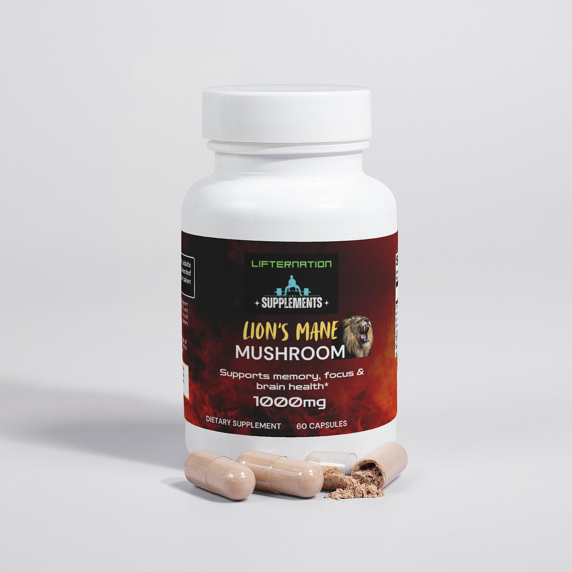 LifterNation Lion's Mane Mushroom (60 Capsules) Natural Extracts LifterNation Supplements