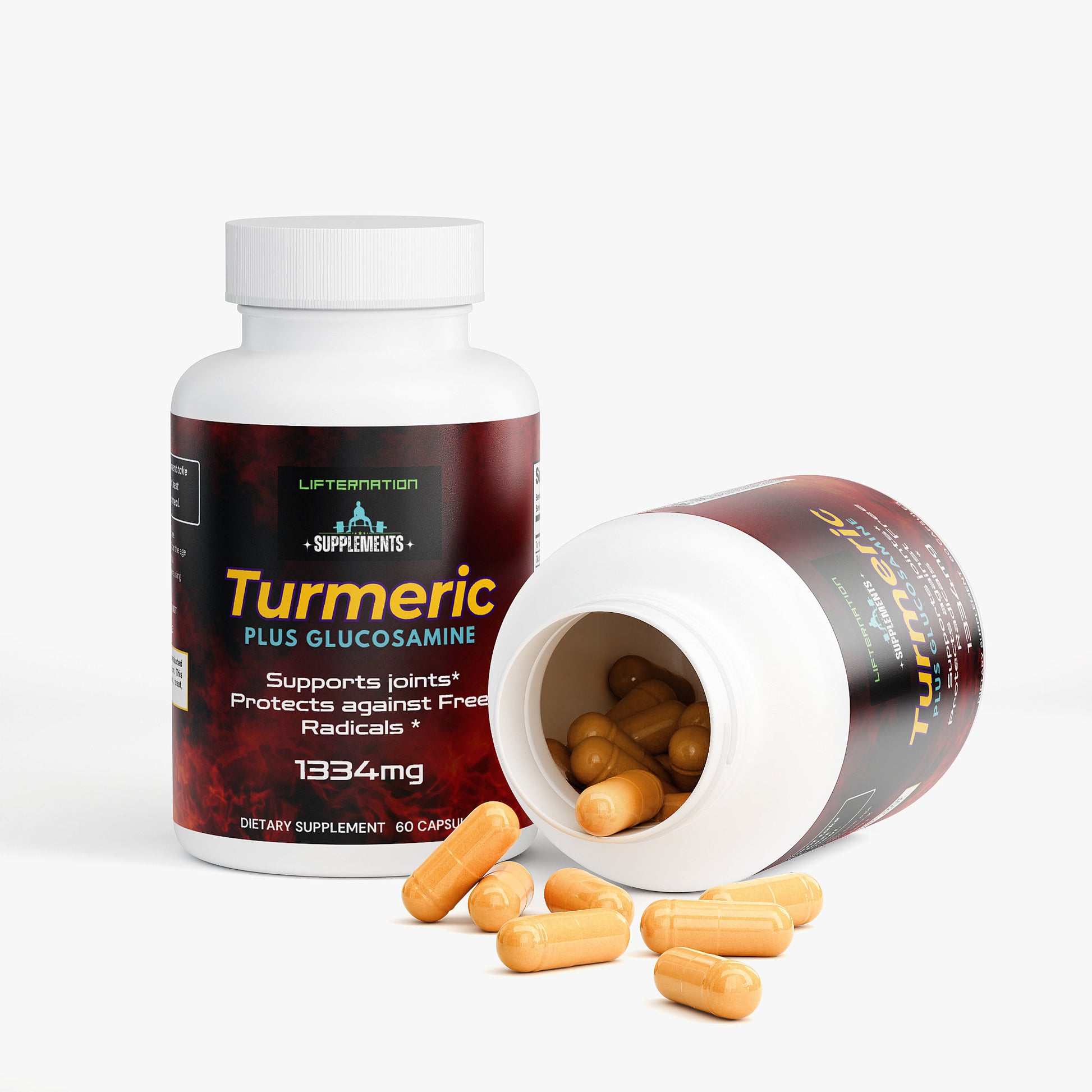 LifterNation Turmeric Plus Glucosamine (60 Capsules) Natural Extracts LifterNation Supplements