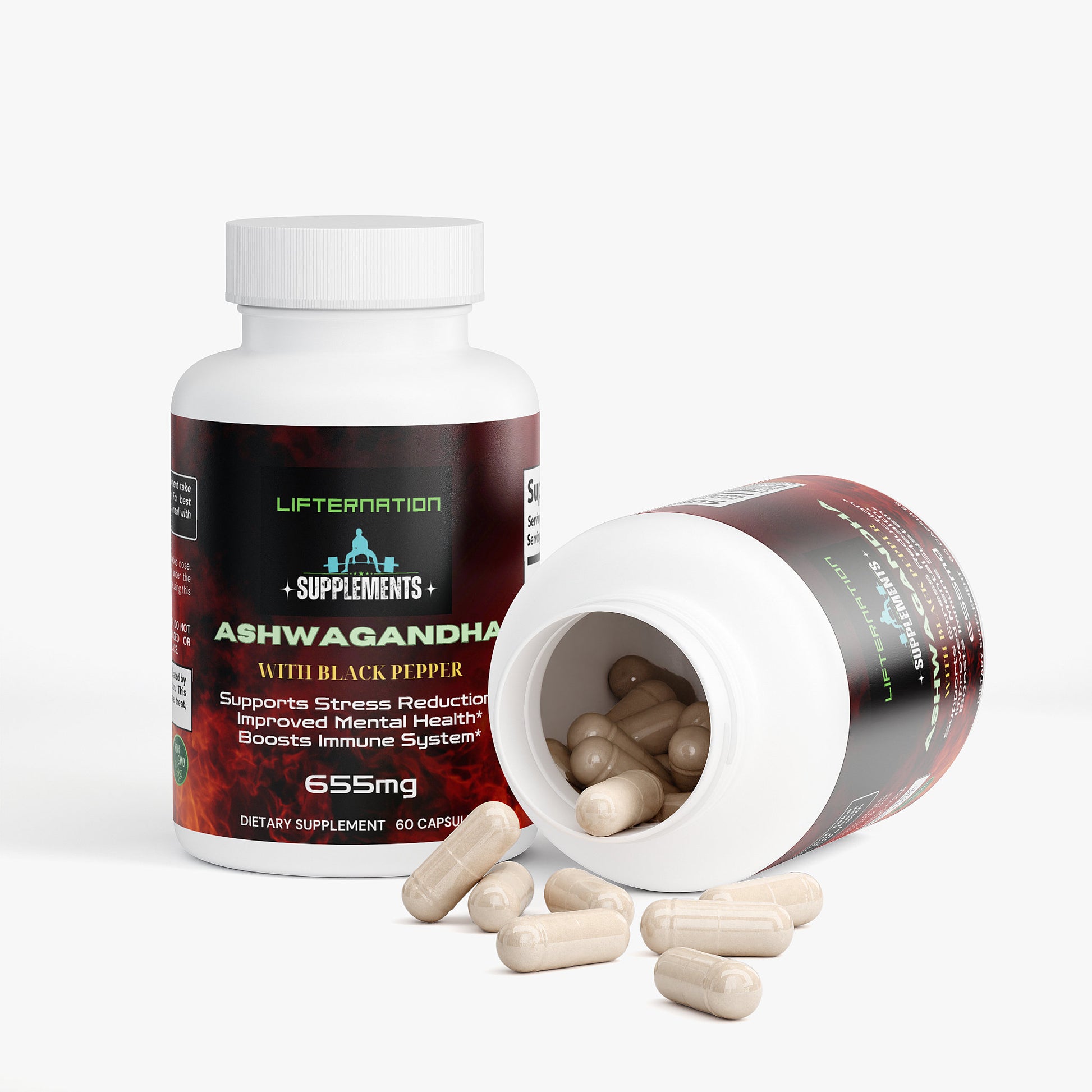 LifterNation Ashwagandha with Black Pepper (60 Capsules) Natural Extracts LifterNation Supplements