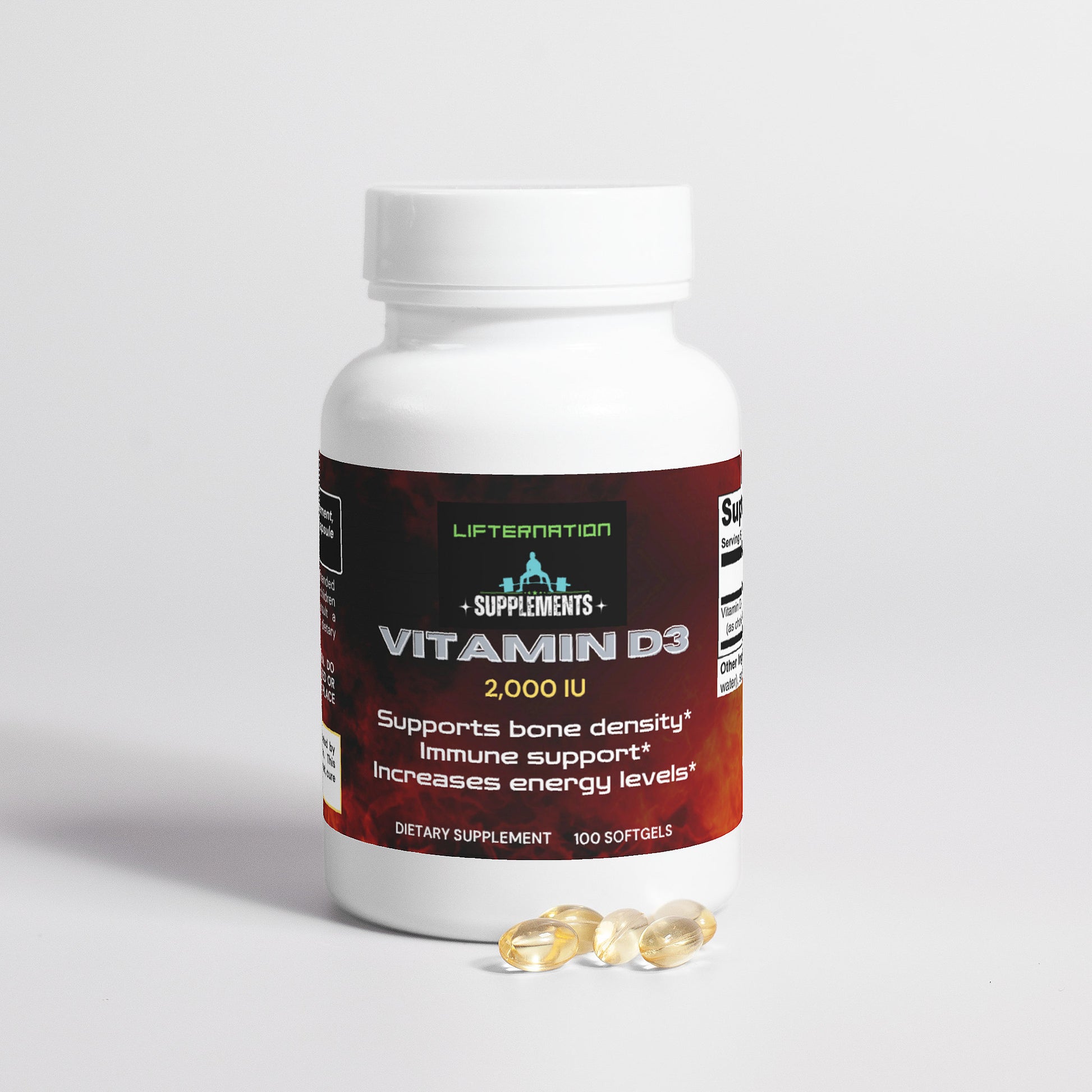 LifterNation Vitamin D3 2,000 IU (100 Softgels) Vitamins & Minerals LifterNation Supplements