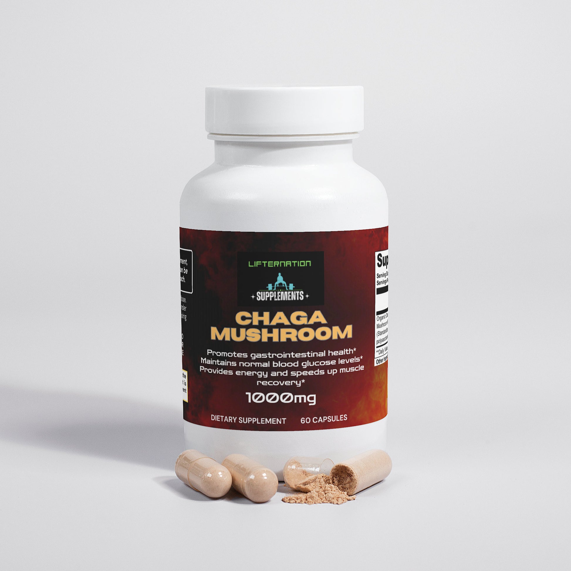 LifterNation Chaga Mushroom 1000mg (60 Capsules) Natural Extracts LifterNation Supplements