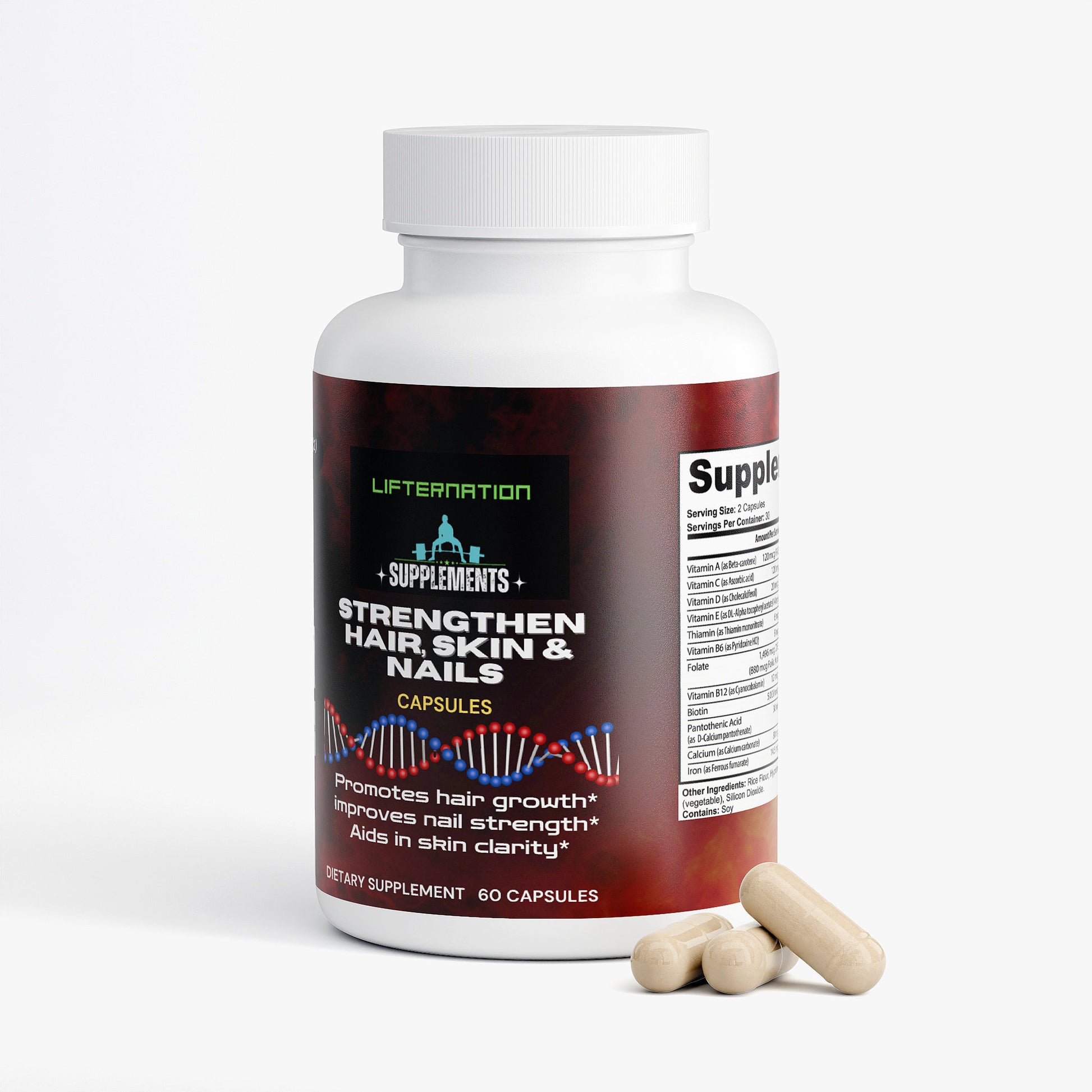 LifterNation Strengthen Hair, Skin and Nails (60 Capsules) Vitamins & Minerals LifterNation Supplements