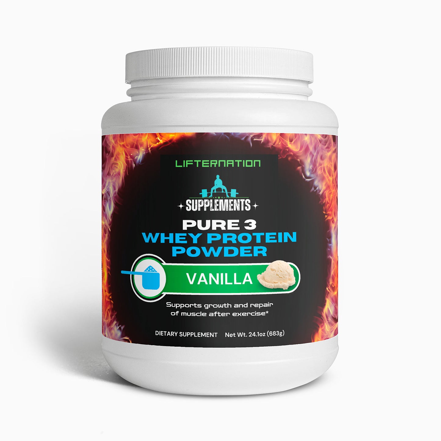 LifterNation Pure3 Whey Protein Powder 2lbs (Vanilla)