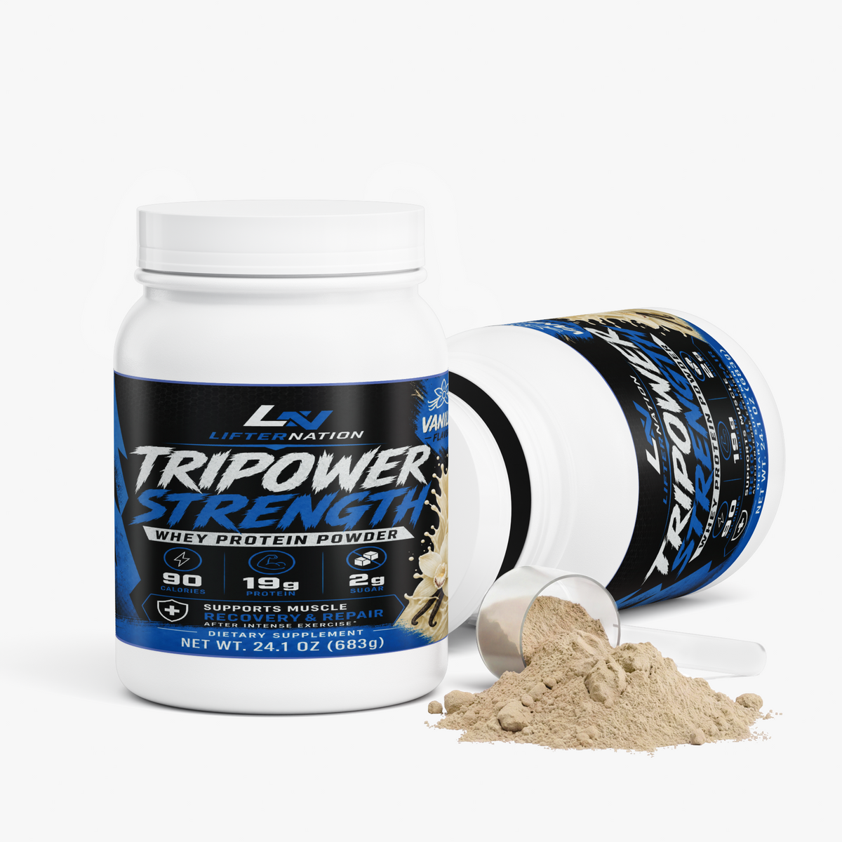 LifterNation Tripower Strength Whey Protein Powder 2lbs (Vanilla) Proteins & Blends LifterNation Supplements