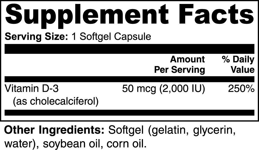 LifterNation Vitamin D3 2,000 IU (100 Softgels)